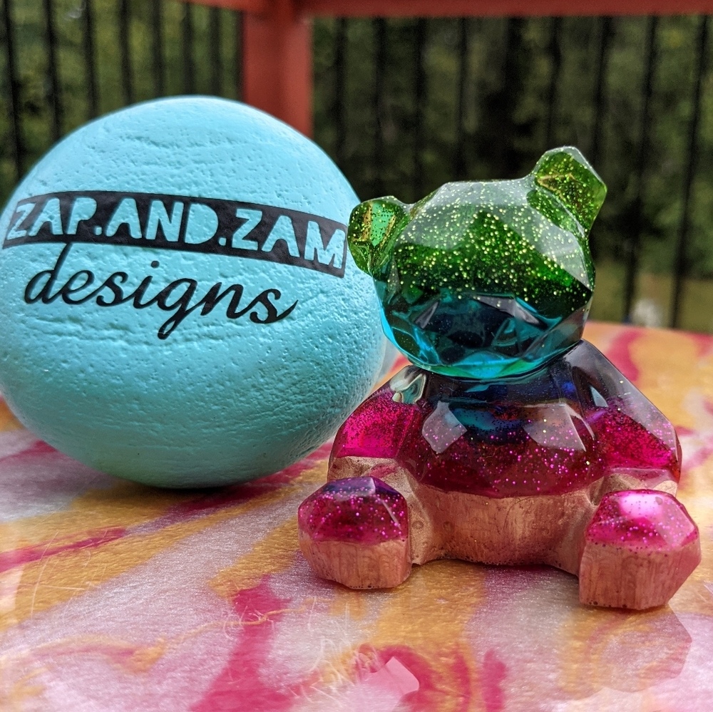 🧸SOLD🧸Teddy Bear Resin Sparkle Art Cute Gift Handmade Epoxy Artisan Bears - Picture 4 of 15